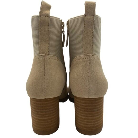 Beige Leather Boots Violet Red Loaded Suede Zip Stacked Heel Neutral Cottagecore - Picture 7 of 13